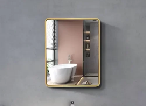 24x30 Inch Gold Metal Framed Wall Mount or Recessed Bathroom Medicine Cabinet with Mirror 
