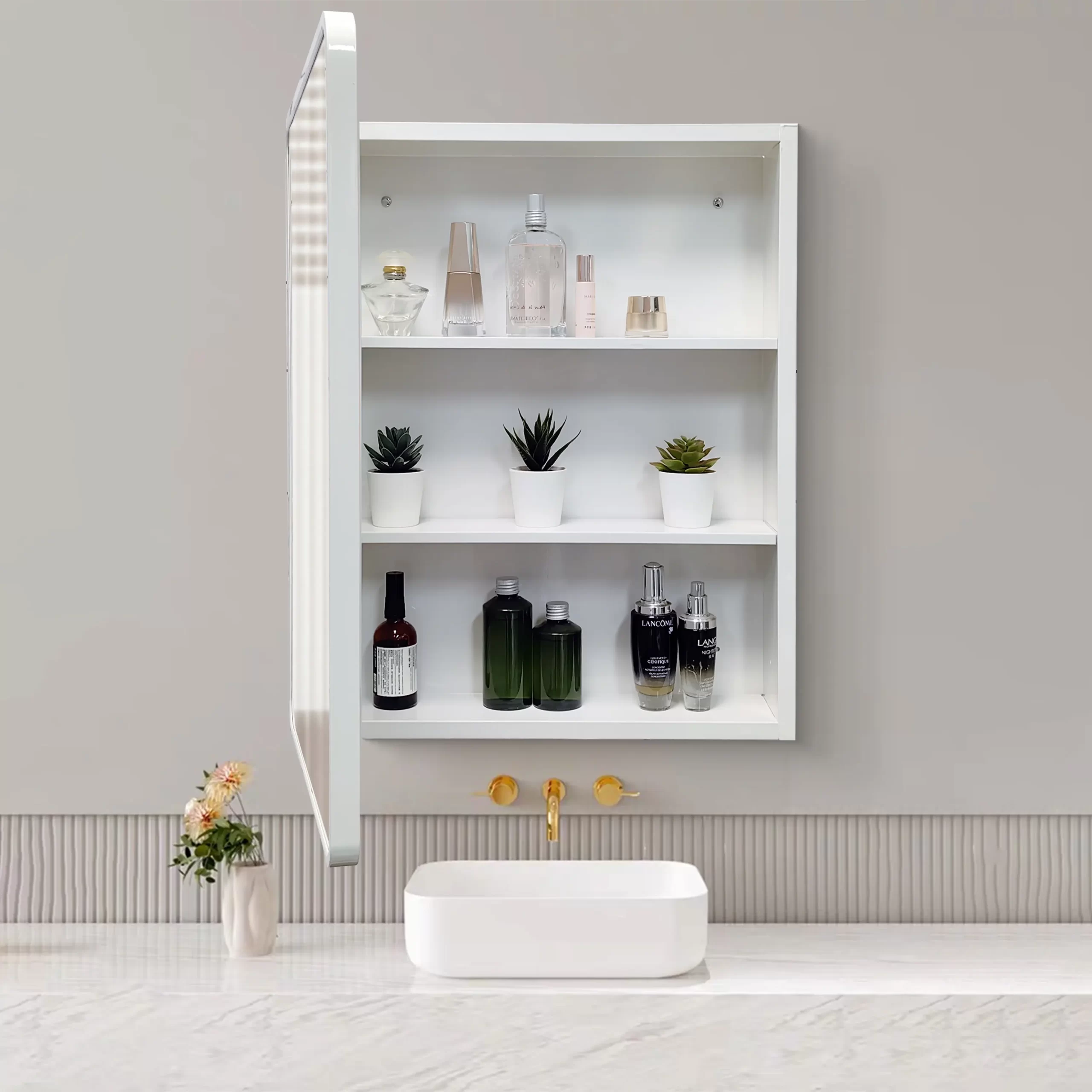 White Coated Medicine Cabinet Bathroom Wall Cabinet Bathroom Cabinet with Mirror