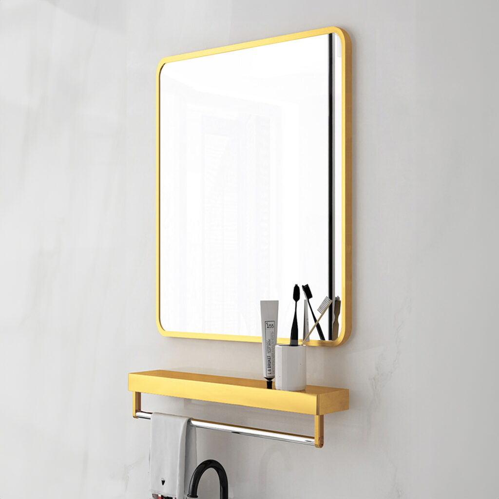  24*30 inch Mirror Hangs Horizontally or Vertically Golden Metal Framed Bathroom Mirror