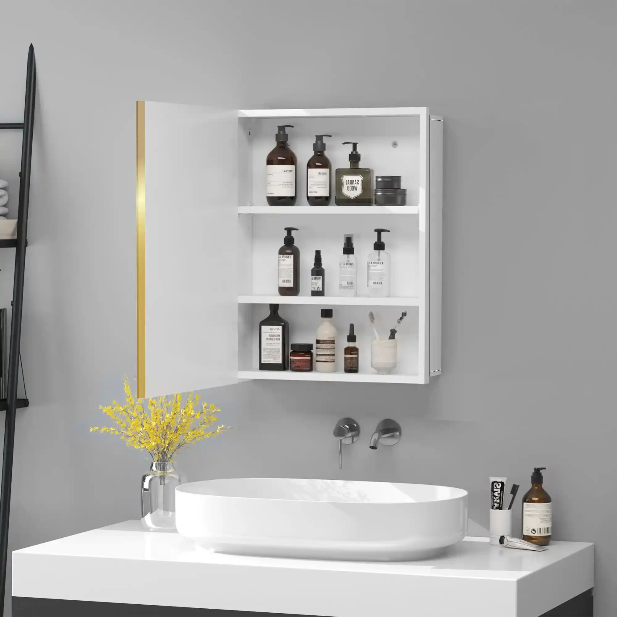 Gold Powder Coating Bathroom Medicine Cabinet with Mirror - Aosmay